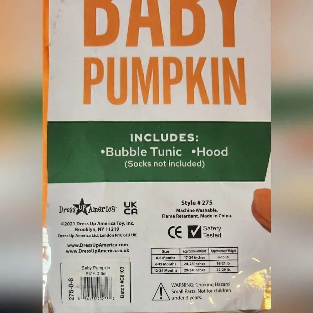 Dress Up America Baby Pumpkin Custome Size 0-6 months
